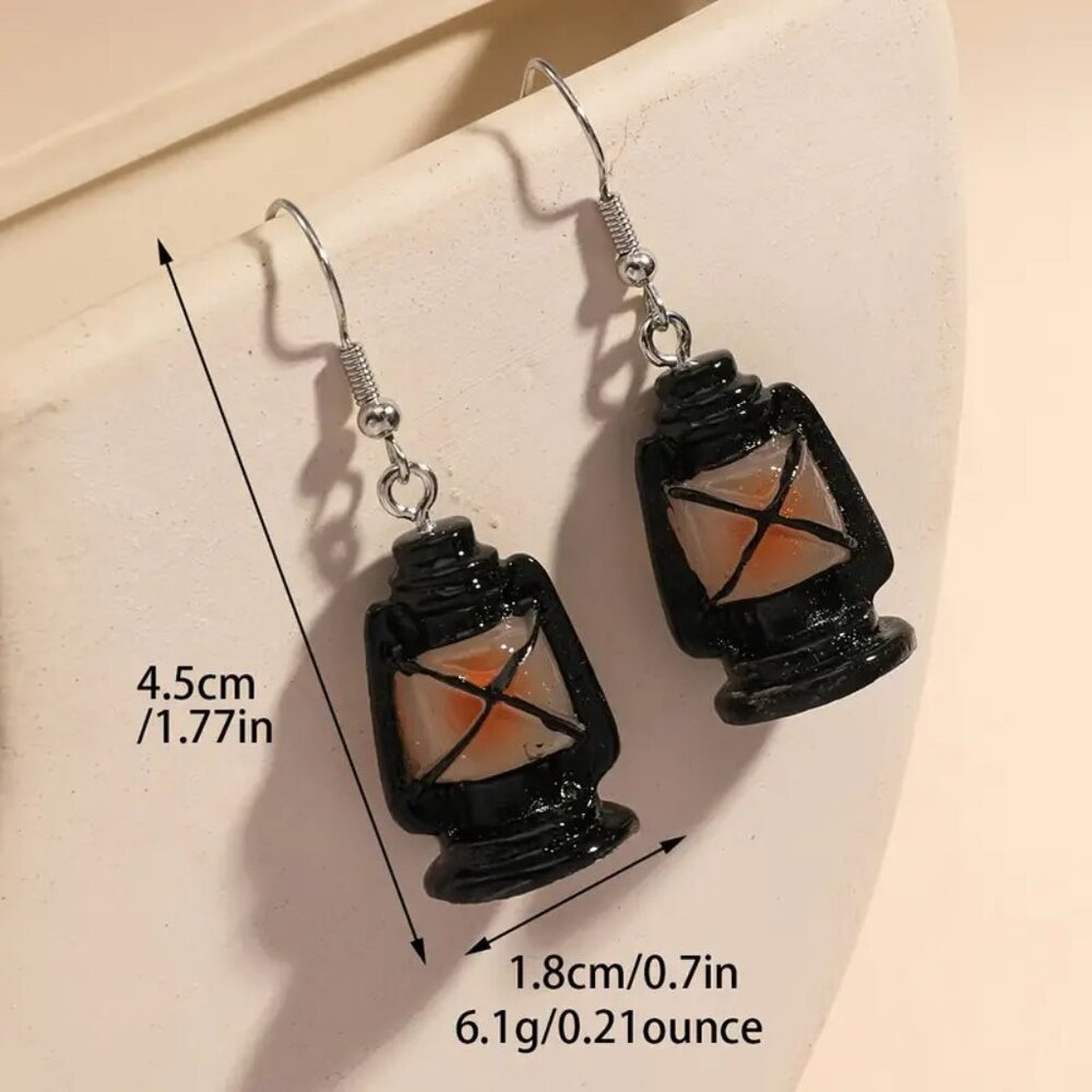 Vintage Portable Oil Lamp Design Dangle Earrings